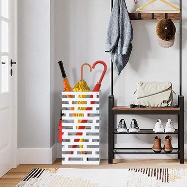 Металевий підставка для парасольки біла, велика з водовідвідною ванною та гачками, 58,4 см - для дому, офісу, готелю