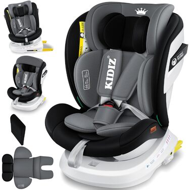 Автокрісло KIDIZ® i-Size ECE R129 для дітей 0-12 років (0-36 кг), 360° обертання, Isofix, Top Tether, 5-точкові ремені, з сонцезахистом, чорне
