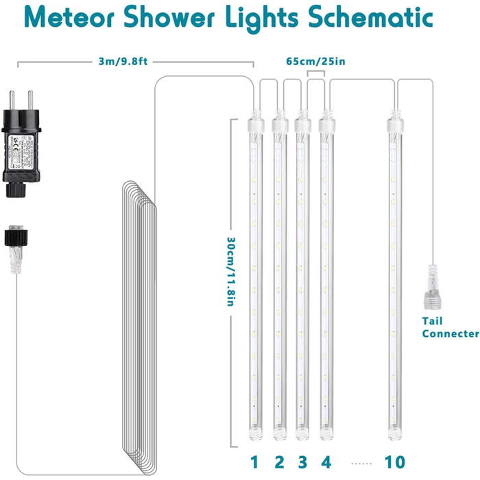 Дощові ліхтарі Meteor Shower, BrizLabs 240 LED Різдвяні гірлянди з бурульками, 30 см, холодний білий