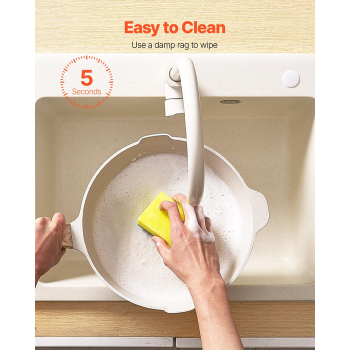 Набір каструль та сковорідок VEVOR з нержавіючої сталі (19 предметів) з кришками з термостійкого скла, антипригарне покриття, для кухні та кемпінгу, підходить для приготування соусів, тушкування та варіння (білий)