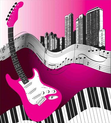 Музичний набір підковдр для односпальних ліжок, міський бас-гітарний рок, захист від кліщів для алергіків Підходить з наволочкою, 130 x 200 см - 70 x 50 см, рожевий блідо-сірий чорний 130 x 200 см - 70 x 50 см Рожевий блідо-сірий чорний