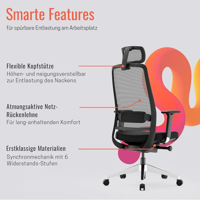 Крісло Yaasa Ergonomic для офісу та дому – ергономічне крісло з підтримкою попереку та регульованою спинкою – чорний колір, Expert