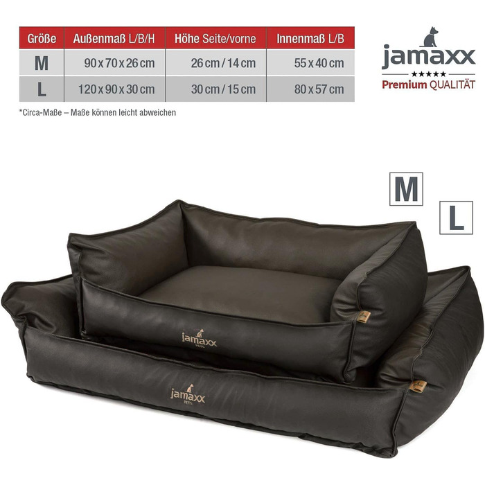 Шкіряний диван JAMAXX Premium з ортопедичним наповнювачем Memory Visco, високі бокові краї, лежанка для собак зі шкіряним чохлом, на блискавці, лежанка для собак PDB2019 (M) 90x70 New Anthracite 90x70 (M) New Anthracite
