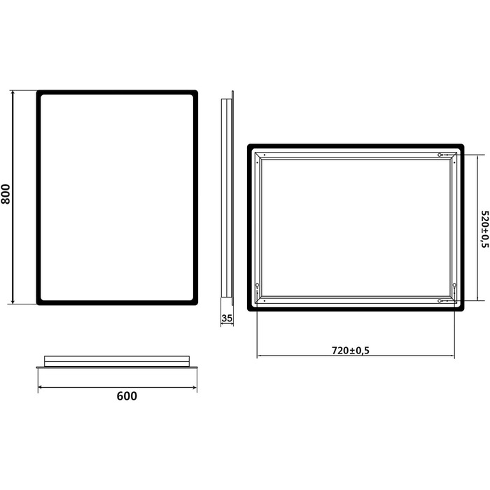Дзеркало для ванної кімнати SONNI з підсвічуванням 80x60 см, IP44, холодне біле світло