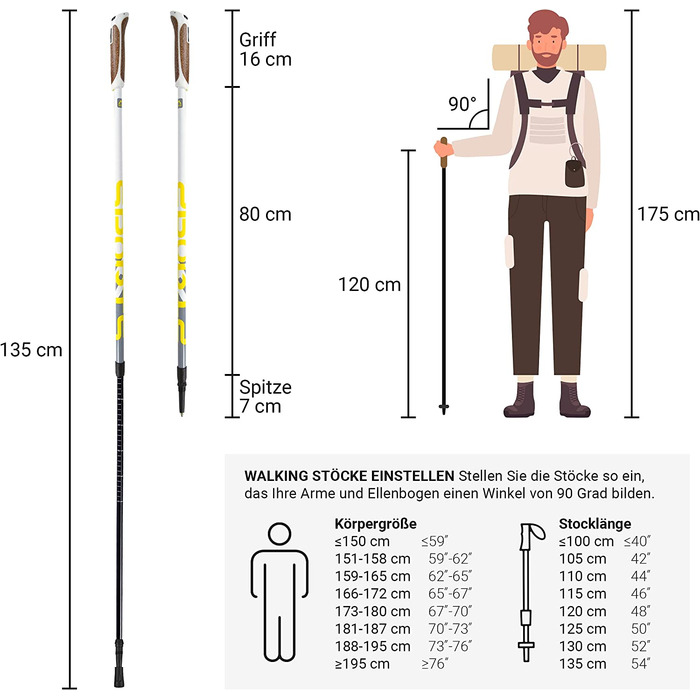 Палиці для скандинавської ходьби Premium - Висока якість - Супер легкі - Вибір з сумкою для перенесення - Палиці для ходьби