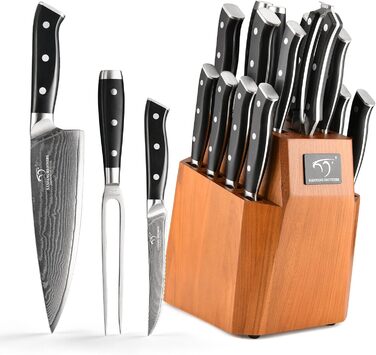 Набір професійних японських ножів NANFANG BROTHERS Messersets Damast (18 шт.) з підставкою, VG10 сталь, 67 шарів дамаску