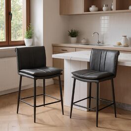 Набір з 2 барних стільців Chairus з PU шкірою, без підлокітників, для кухні, вітальні, острівця (зелений, сірий)