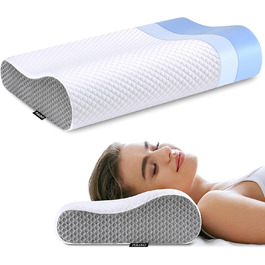 Подушка для шиї з Memory Foam для зняття болю, ортопедична подушка для сну, для сну на боці, спині, животі, біла & сіра