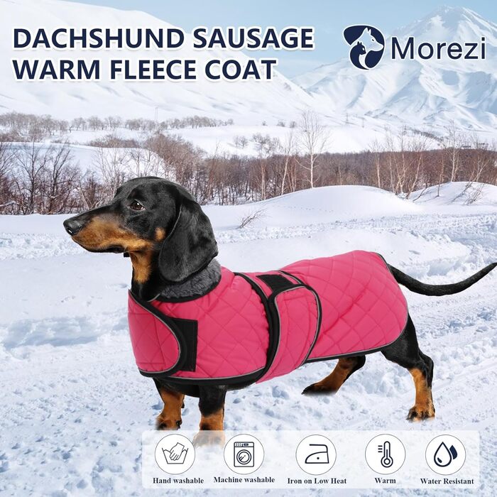 Зимова куртка MOREZI Dachshund, водонепроникна, вовна, регульовані ремені, M (L 47-50 см), рожева