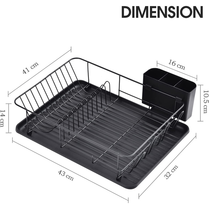 Сушильна стійка Kingrack з піддоном для зливу, це стійка для посуду великої ємності, посуд для зливу з зовнішнім тримачем для столових приладів, знімна сушильна дошка, кухонний підстаканник (чорний)
