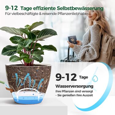 Набір 4 самополивні горщики для квітів T4U з індикатором рівня води, легкі у догляді, великі (30 см, білий)