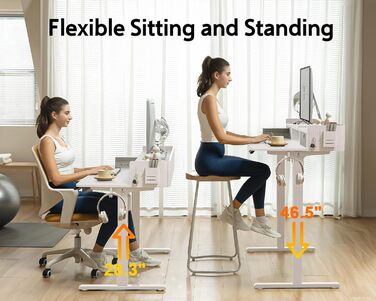 Електричний письмовий стіл WALKINGDESK з регулюванням висоти, 2 шухлядами, ергономічний сидячи-стоячи, для домашнього офісу, з полицею, гачком, DIY-панеллю, 122x61 см, білий