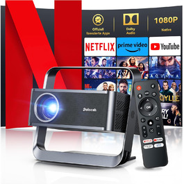 Проектор Beamer 4K з підтримкою 1500 ANSI, 1080P FHD, Smart, автоматичною корекцією трапеції, електричним фокусом, WiFi 6, Bluetooth для домашнього кінотеатру та на відкритому повітрі (сталево-сірий)