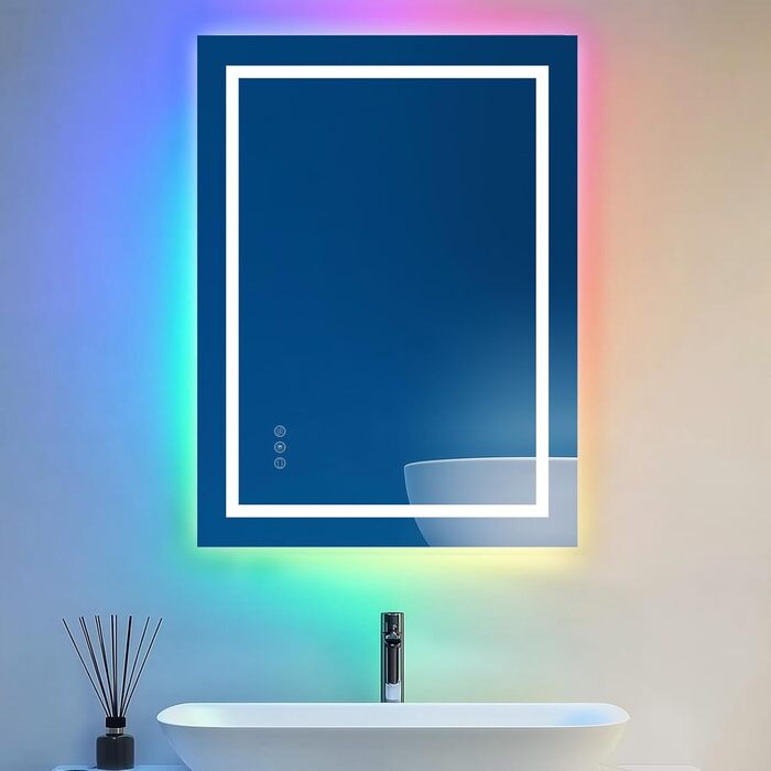 Дзеркало для ванної кімнати зі світлодіодним підсвічуванням 50x70 см, сенсорне керування, RGB