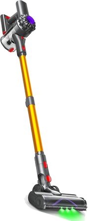 Бездротовий акумуляторний пилосос 50 хв/40 кПа/450 Вт з LED, потужний пилосос з покращеною насадкою для підлоги, для видалення шерсті тварин (Золотий, CJ-C12D-2)