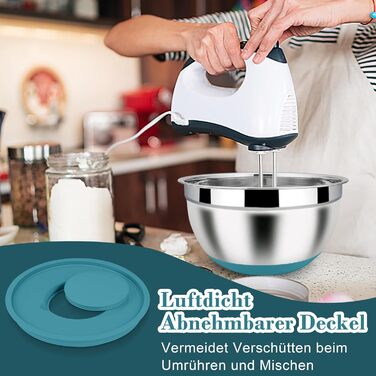 Набір місок Homikit з нержавіючої сталі, 6 шт. з тертками, кришками та силіконовим дном, 4.6L/2.8L/2.5L/1.6L/1.2L/0.7L, блакитний