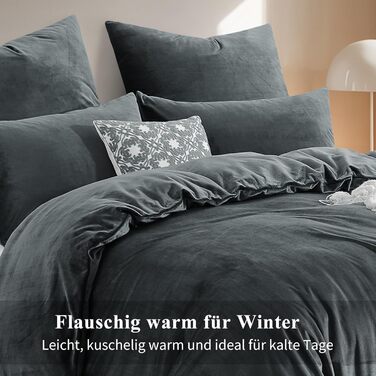 Зимова фланелева постільна білизна 200x220 - тепла, м'яка, з велюровим покриттям, набір постільної білизни з ковдрою 200x220 та двома наволочками 80x80, сірий колір