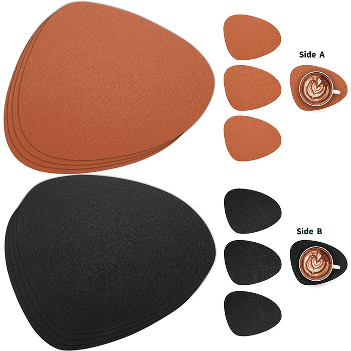 Набори серветок Myir JUN: шкіряні та з екошкіри, миючі, круглі, двосторонні, з антиковзаючим покриттям (6 шт., чорний/коричневий)