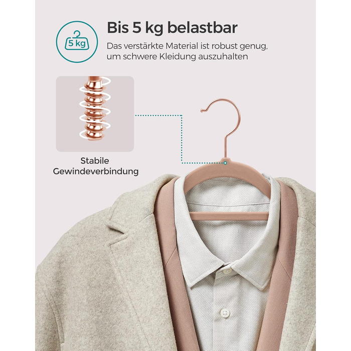 Набір вішалок SONGMICS 20 шт. з оксамиту, для одягу, краваток, рушників, 360° обертання, срібно-світло-зелені