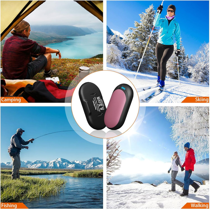 Електричний підігрівач для рук, перезаряджається, 2 шт. з акумулятором 6000mAh, USB-кабель, 3 режими нагріву, 20 годин тепла, підігрівач для кишені, для активного відпочинку взимку (чорний, рожевий)