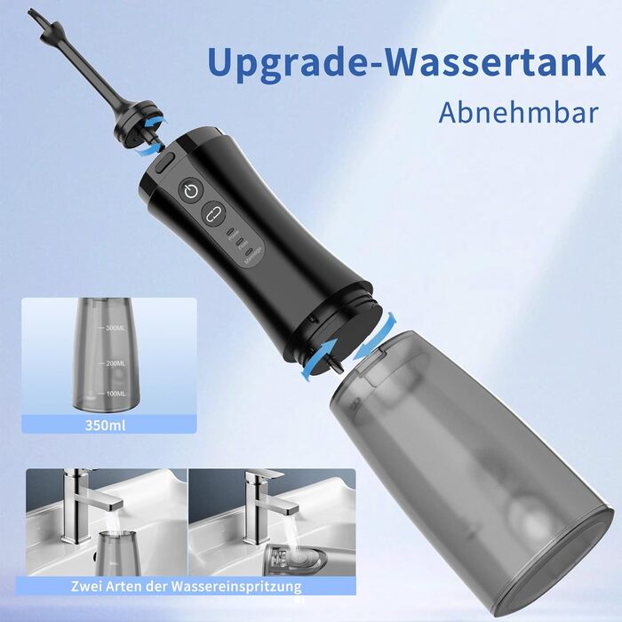 Електрична ірigator для порожнини рота VITCOCO бездротовий, 350 мл, 12 режимів, 5 насадок, чорний