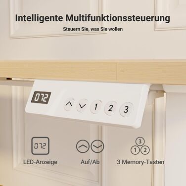 Електричний стіл Claiks з регулюванням висоти 120x60 см, з 3 функціями пам'яті, 2 гачками, бежевий