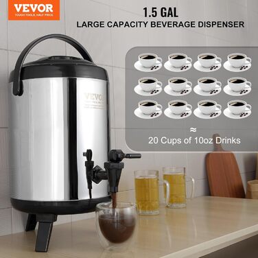 Диспенсер для напоїв VEVOR 17.2 л з нержавіючої сталі - гарячий та холодний, для кави, молока, соку, води