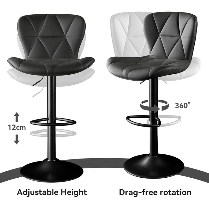 Барні стільці Hawthyhome, набір з 2 шт. , регульовані по висоті, поворотні, зі штучної шкіри, чорний