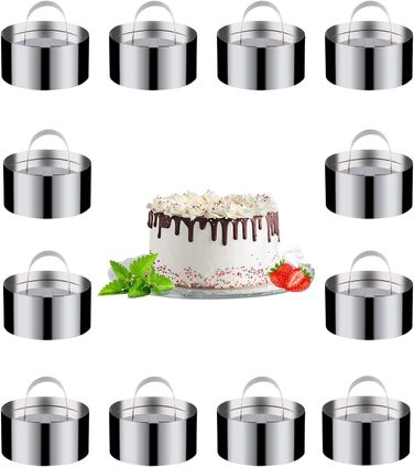 Десертні кільця та харчові кільця з 12 предметів, харчові кільця, набір невеликих кілець, мусові кільця з нержавіючої сталі, кругле мусове кільце діаметром 8 см, підходяще десертне кільце/харчове кільце для десертів, тортів, ремесел