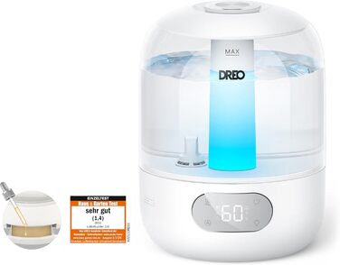 Зволожувач повітря Dreo для спальні: ультразвуковий, холодний туман, 3L, датчик вологості, нічник, для дітей, кімнатних рослин та дому (білий)