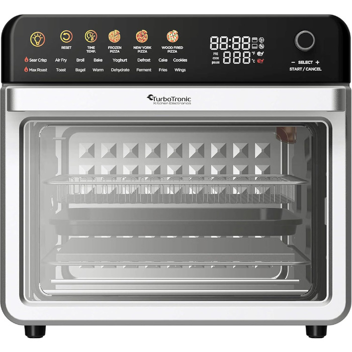 Багатофункціональна піч TurboTronic Multi Smart Oven 16-в-1: піч, фритюрниця, дегідратор, гриль, піч для піци. Об'єм 34 л, 2200 Вт, до 1 кг картоплі фрі, 40-350°C.
