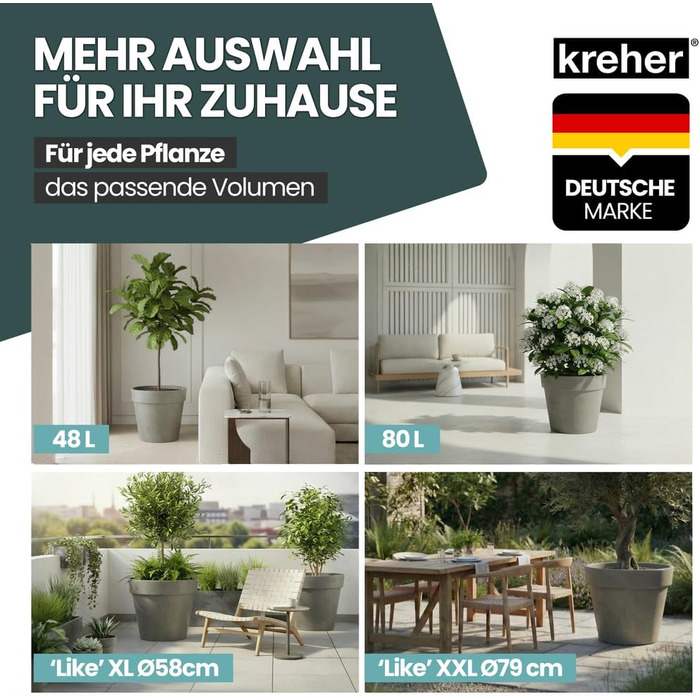 Крехер XXL круглий горщик для рослин / горщик для квітів, діаметром 79 см / 58 см, з роликами! Чудовий елемент декору для саду, тераси, ресторанів та комерційних приміщень! (XL-Ø58см) (XL (Ø58см) + XXL (Ø79см) комплект, Коричневий)