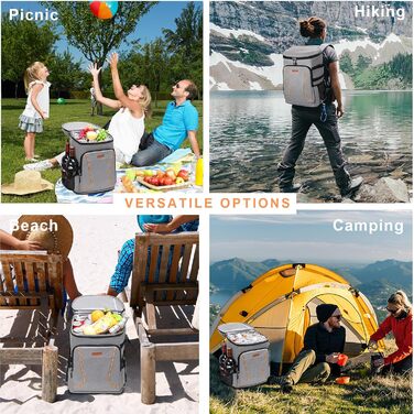 Рюкзак-холодильник Estarer 35L сірого кольору: для пікніків, кемпінгу та пляжу. З відкривачем для пляшок, водонепроникний.