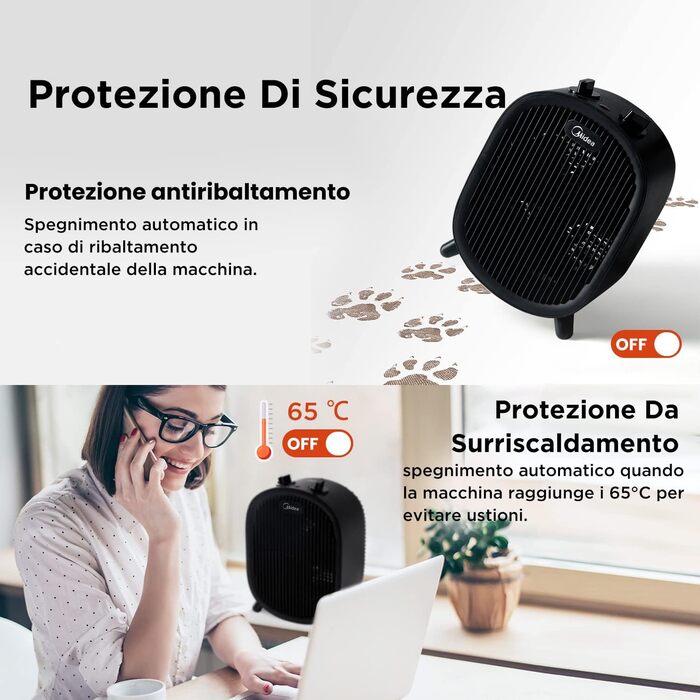 Обігрівач керамічний Midea NF20-20ABE 2000W, для дому, портативний, чорний