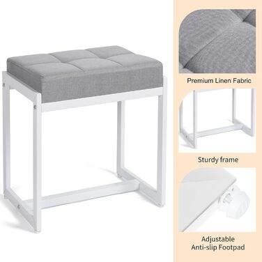 Пуф-стілець для туалетного столика, білий та золотий, з штучної шкіри, для макіяжу, сучасний, для спальні/вітальні