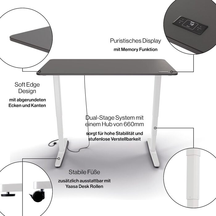 Електричний стіл Yaasa Desk Pro 2 180x80 см темно-сірий/чорно-білий