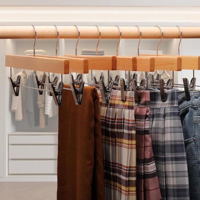 Дерев'яні вішалки для штанів LANSHINE, 20 шт. з антиковзними зажимами, 360° обертання, для штанів, спідниць та піджаків