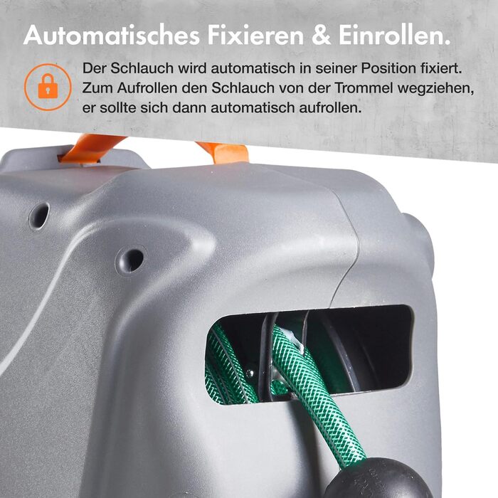 Шланг-змотчик VonHaus 30м з автоматичним підйомом, поворотний на 180°, з пістолетом для поливу (20м)
