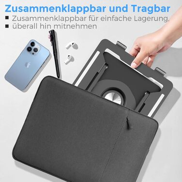 Підставка для ноутбука з регулюванням висоти та поворотним основанням 360°, алюмінієва, чорна