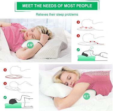 Ортопедична подушка Elviros з memory foam для сну на боці, підтримка шиї, зменшує біль у шиї та плечах, 64 x 12,5/10,5 x 38 см
