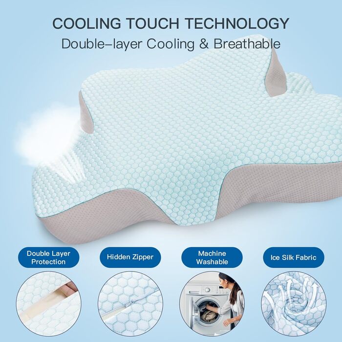 Подушка для шиї FEELIKEY з Memory Foam: охолоджуюча подушка для шийного відділу хребта та болю в плечах - ергономічна ортопедична подушка для сну на боці, спині та животі