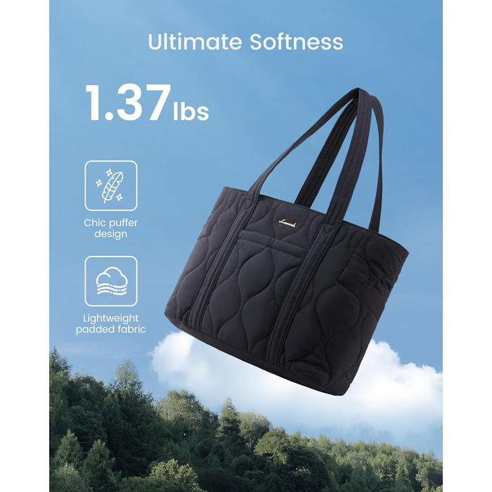 Сумка для ноутбука LOVEVOOK 15.6 дюймів, жіноча сумка-шоппер, велика містка сумка-тоут для роботи, навчання, подорожей, чорна