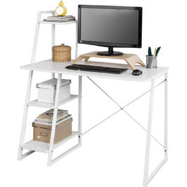 Купити FWT29-W Письмовий стіл(102x50x75/117см) Комп'ютерний стіл робочий стіл з 3 полицями білий (без стільця)
