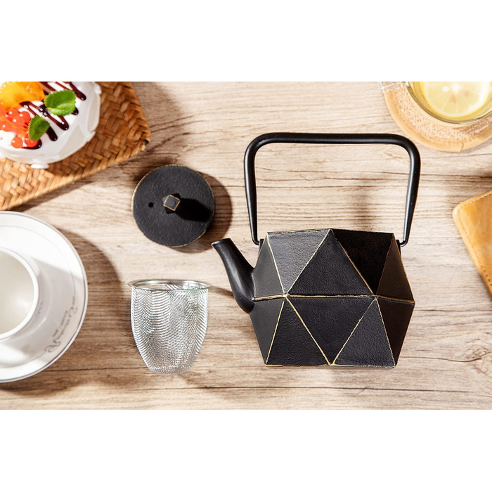 Чавунний чайник Toptier, чавунний японський чайник, безпечний для використання на плиті, чайник з алмазним дизайном і знімним чайником