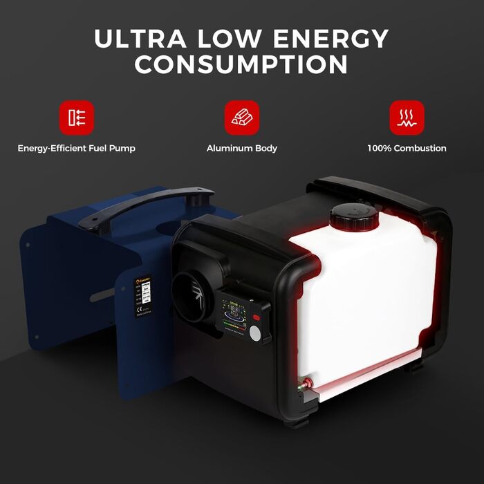 Дизельний опалювач 8kW з Bluetooth, 12V/24V/230V для вантажівок, фургонів, автодому, з автоматичним запуском та адаптером живлення, 2025 року випуску, блакитний