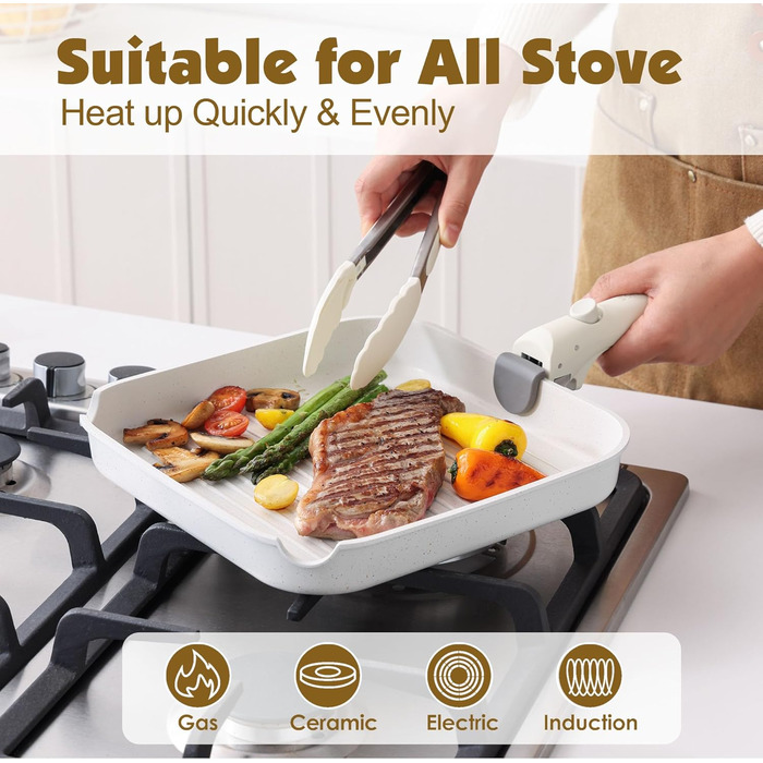 Набір каструль SENSARTE з керамічним покриттям, 17 предметів, антипригарне, для всіх плит, безпечне (без PFAS, PTFE, PFOA, PFOS)