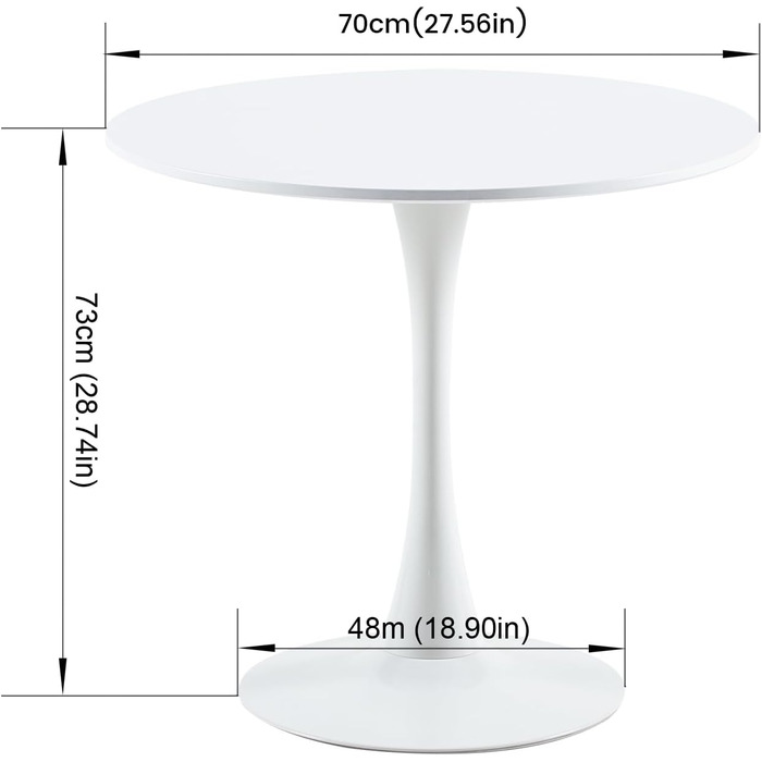 Круглий обідній стіл для кухні, вітальні, балкону. Діаметр 70 см, білий.