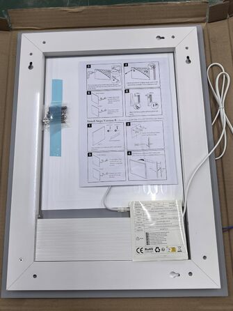 Дзеркало для ванної кімнати Luminorcrest з підсвічуванням, прямокутне 60 x 80 см, LED, 3 кольори, диммування, сенсорне управління, антизапар, CRI90+, загартоване скло, бічне та заднє підсвічування