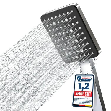 Насадка для душу Newentor Regendusche [TESTSIEGER], велика ручна лійка, водозберігаюча, високого тиску, XXL з 6 режимами струменя (без шлангу), матова чорна (Duschkopf, без шлангу)