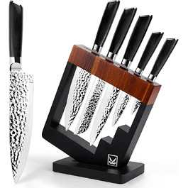 Набір кухонних ножів Messerblock 6 предметів: професійний набір з нержавіючої сталі з ергономічною ручкою з ебену, включає кухонний, м'ясний, хлібний, універсальний та овочевий ножі